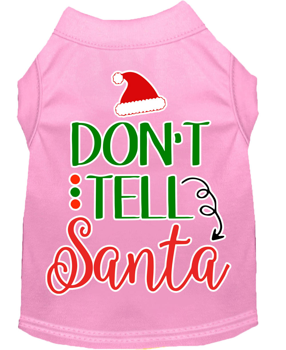Don't Tell Santa Screen Print Dog Shirt Light Pink Lg